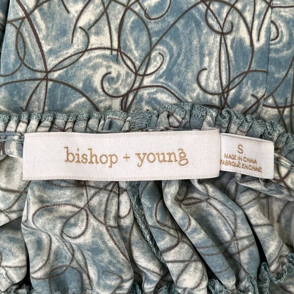 ✨ Bishop + Young Smocked Ruffle Flutter Sleeve Blouse Soft Teal Print Small NWT - Picture 7 of 9